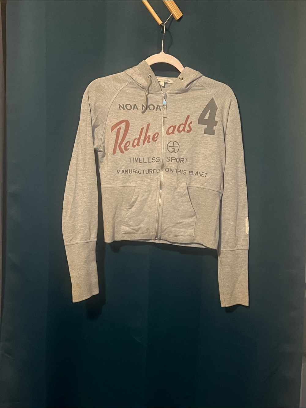 Kids/ woman’s Gray Zip Hoodie with Redhead in Red Script